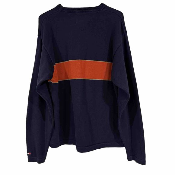 Tommy Hilfiger Sweater Tommy Spell Out On Chest Mens Size Large Orange Blue - Picture 2 of 7